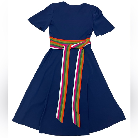 Tory Burch Peggy Wrap Dress Short Sleeve Navy Blue Stretch V-neck Womens Size 0 - Picture 4 of 16